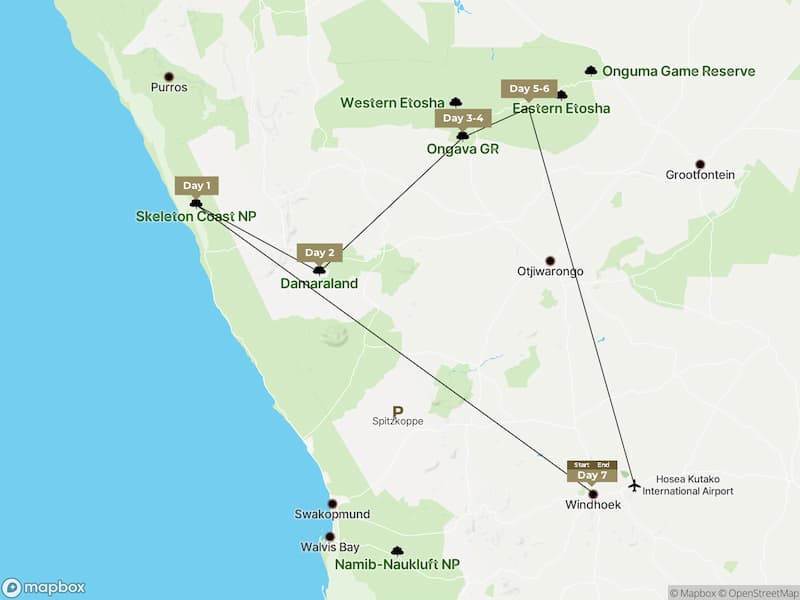 Luxury Namibia Fly In Safari map