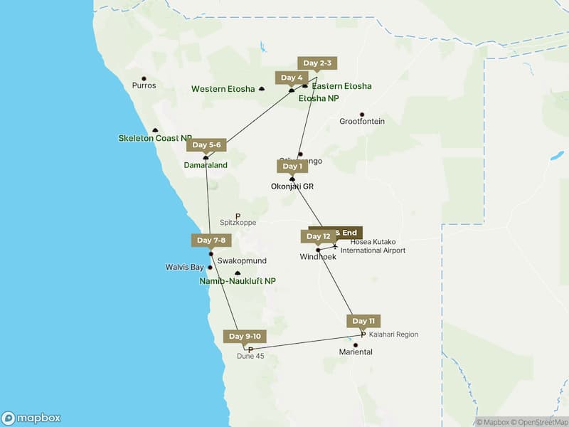Luxury Namibia Highlights Safari map